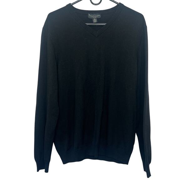 Pronto Uomo Men's Black Merino Wool Sweater XL Preppy Classic V-Neck Knit - Picture 1 of 6